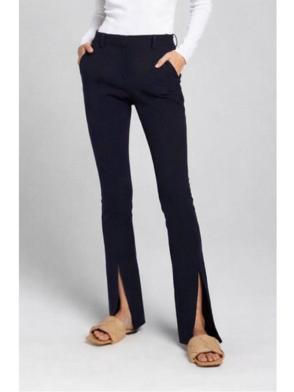 A.L.C. Conway Navy Slim Straight Leg Pants Front Slit Tailored Trousers Size 10